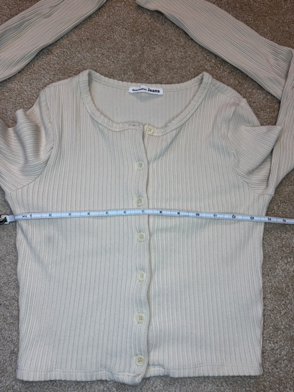 Reformation Ribbed Button-Front Knit Top — Cream - Picture 8 of 8